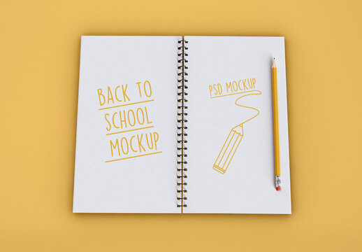Top View of Spiral Notebook Mockup