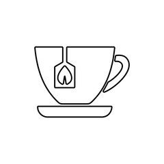 Hot tea cup icon in flat design style. Instant tea with tea bag symbol.