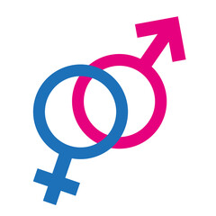 Gender or male and female icon flat sign symbols pink and blue vector glyph icon. Isolated on white background. Vector