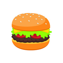 Burger flat style isolated on white. Food object concept vector for your design work, presentation, website or others.