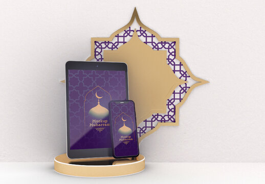 Mockup of Tablet and Smartphone with Islamic Muharram Concept