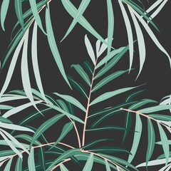 Abstract seamless pattern with tropical leaves. Hand draw illustration. 