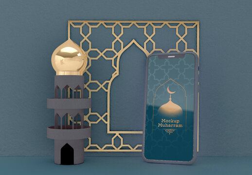Smartphone Mockup with Islamic New Year Scene