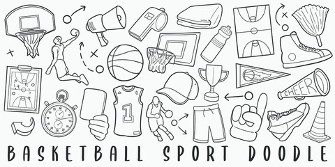 Basketball Sport Doodle Line Art Illustration. Hand Drawn Vector Clip Art. Banner Set Logos. © josepperianes