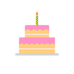 Cake style flat, cakes with candles icon, vector illustration isolated on white background