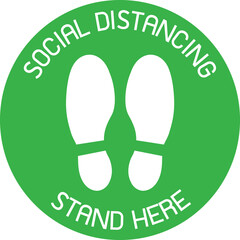 Vector of  Green CAUTION Practice Social Distancing sign and symbols for People stand