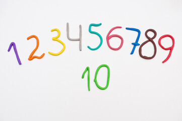 Colorful digits made from plasticine. Bright colored volumetric figures for children (isolated on white)