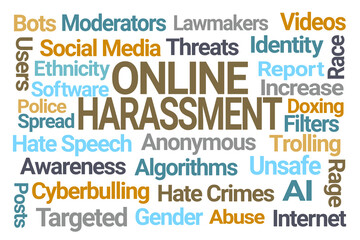 Online Harassment Word Cloud on White Background
