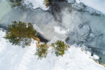 Top down shot of frozen water in winter