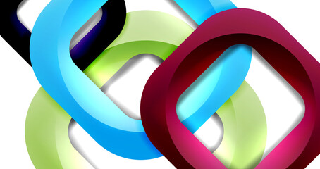 Square geometric vector abstract background, dynamic modern minimal template. Multicolored square shapes with round corners overlapping each other