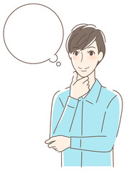 笑顔で想像する男性