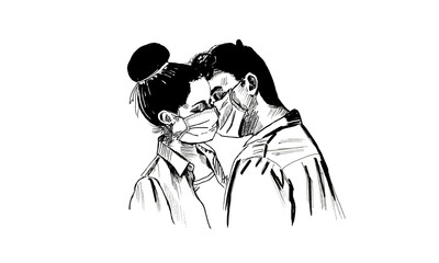 girl and boy in medical masks