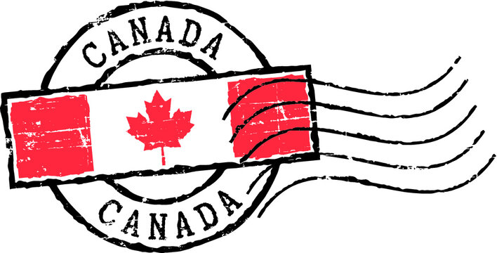 Postal grunge stamp 'Canada'. White background.