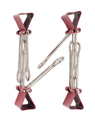 Cyrillic letter I red binder clips alphabet. Office metal foldback braces. Metal binder clips...