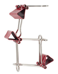 Cyrillic letter Be red binder clips alphabet. Office metal foldback braces. Metal binder clips...