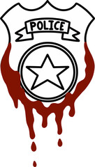 Police badge with blood. Vector icon for web design. Black lives matter. Offenses and brutality on the part of the police.