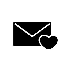 Love Letter, Valentine Message with Heart. Flat Vector Icon illustration. Simple black symbol on white background. Love Letter, Valentine Message sign design template for web and mobile UI element.