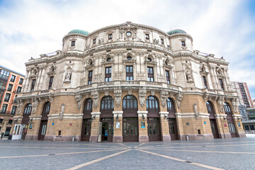 Fototapeta premium BILBAO, SPAIN - APRIL 24: Main facade of the Teatro Arriaga in Bilbao, Spain, on April 24, 2014. It is the main theater of the town.