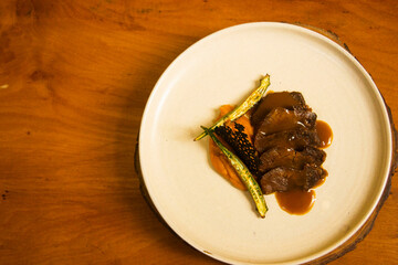 Tongue with squash puree