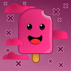 Smile pink icecream, clouds and crosses.
