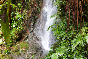 Waterfall in Rainforest, tropical climate of Borneo, Malaysia