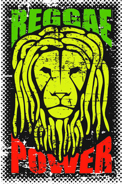 Grunge artwork ''Reggae power'' for t-shirt, poster...