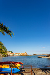 Fototapeta na wymiar Old town of Collioure, France, a popular resort town on Mediterranean sea.