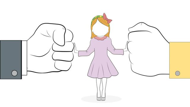 Two clenched fists. parental conflict. the child will resolve the conflict. children between parental conflict. video.