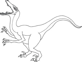 Velociraptor. Small fast dinozaur in cartoon style. Outline  vector animal isolated, on a white background. For magazines, prints on clothes. © Nataliya