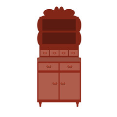 Cute antique sideboard. Old cupboards for tableware, isolated on a white background. Vintage furniture for the room. Vector illustration in flat style. Retro furniture is drawn in a cartoon style.