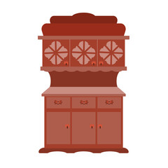 Cute antique sideboard. Old cupboards for tableware, isolated on a white background. Vintage furniture for the room. Vector illustration in flat style. Retro furniture is drawn in a cartoon style.