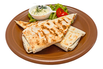 A delicious doner donair kebab wrap with spicy meat