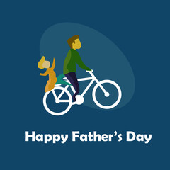 Illusrtration vector graphic of a child riding a bicycle with his father (Father's Day greeting card). Good for who needs a pamphlet to wish father's day greetings