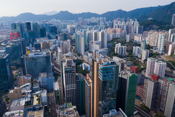 Naklejka premium Aerial view of Hong Kong city