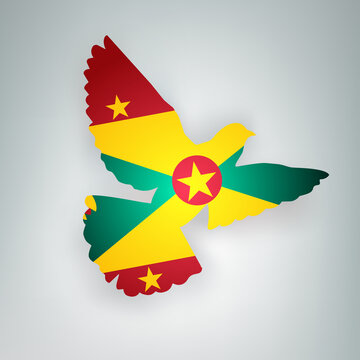 State Flag Of Grenada In The Shape Of A Bird Dove On A Gray Background. Symbol Of Love And Peace Vector Concept. 