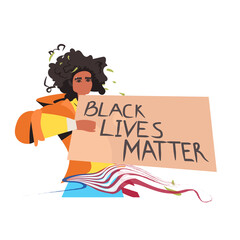 african american woman holding black lives matter banner campaign against racial discrimination of dark skin color social problems of racism portrait vector illustration