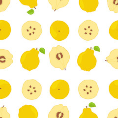Quince background. Hand drawn seamless pattern. Stock vector illustration.