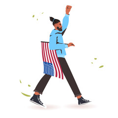 african american man with raised up fist holding usa flag black lives matter concept racial discrimination support for equal rights of black people full length vector illustration