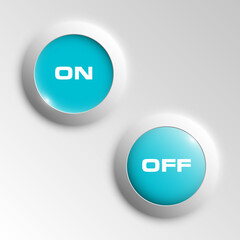 web round button with on and off text for website or app. Isolated bell sign button with border, reflection and shadow on background button