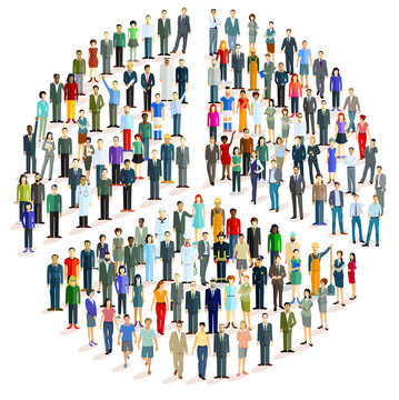 Gro&szlig;e Gruppe von Menschen in Form eines Friedenssymbols, &ndash; Vektor Illustration