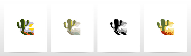 Fototapeta na wymiar Cactus And Desert On Letter Logo Design G