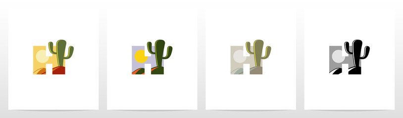 Fototapeta na wymiar Cactus And Desert On Letter Logo Design H