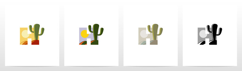 Cactus And Desert On Letter Logo Design H