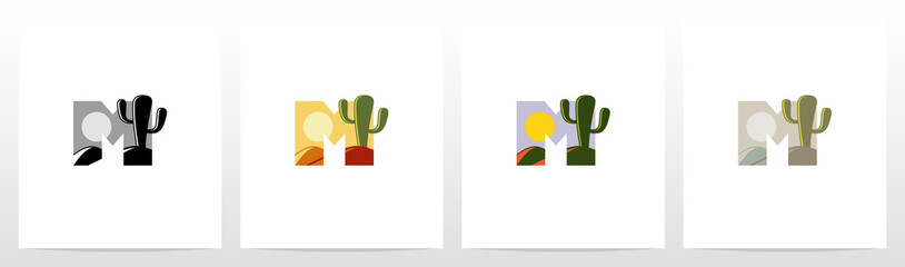 Cactus And Desert On Letter Logo Design M - obrazy, fototapety, plakaty
