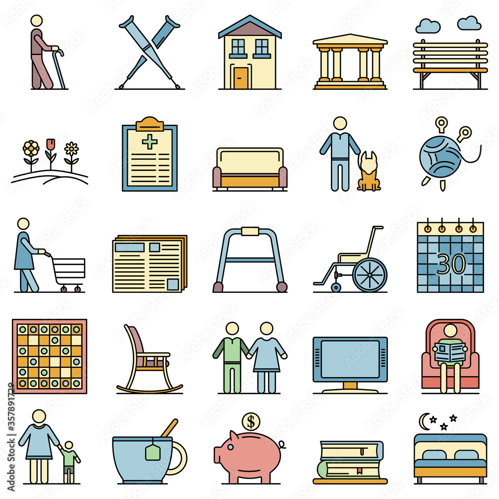 Wall mural Pension icon set. Outline set of pension vector icons thin line color flat isolated on white - Wall murals