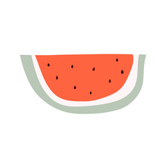 Hand drawn red slice of watermelon. Doodle watermelon print. Summer design  fruit element  isolated on white background. Vector stock illustration