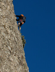 Climbing on the mountain of Montserrat, Catalonia.