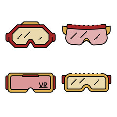Goggles icon set. Outline set of goggles vector icons thin line color flat isolated on white