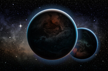 Two planets on a background of the starry sky. Realistic illustration.