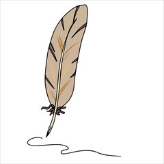 vintage feather for writing vector illustration hand-drawn isolated on a white background